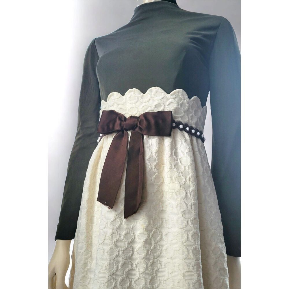 Vintage Kiki Hart 60's Maxi Dress Textured With Braid Trim And Brown Top With... - Picture 4 of 16